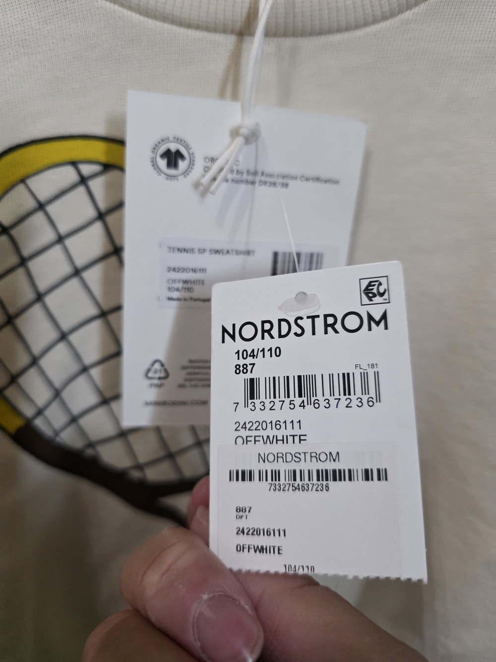 NWT Mini Rodini Cream Tennis Racket Sweatshirt - Picture 3 of 4
